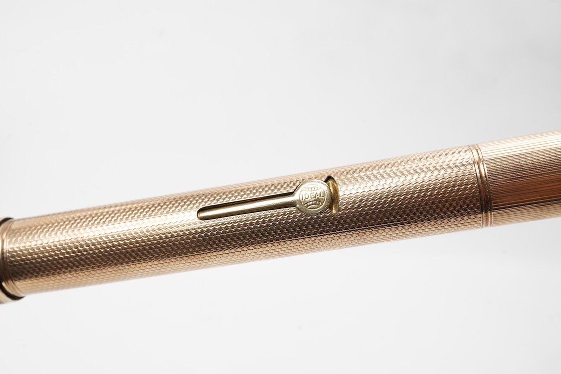 A large Waterman fully covered gold filled fountain pen, lever filler, in fine barley pattern - No.2 Waterman nib